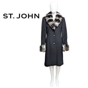 ST. JOHN Chinchilla-Trimmed Angora/Cashmere/Wool Blend Coat